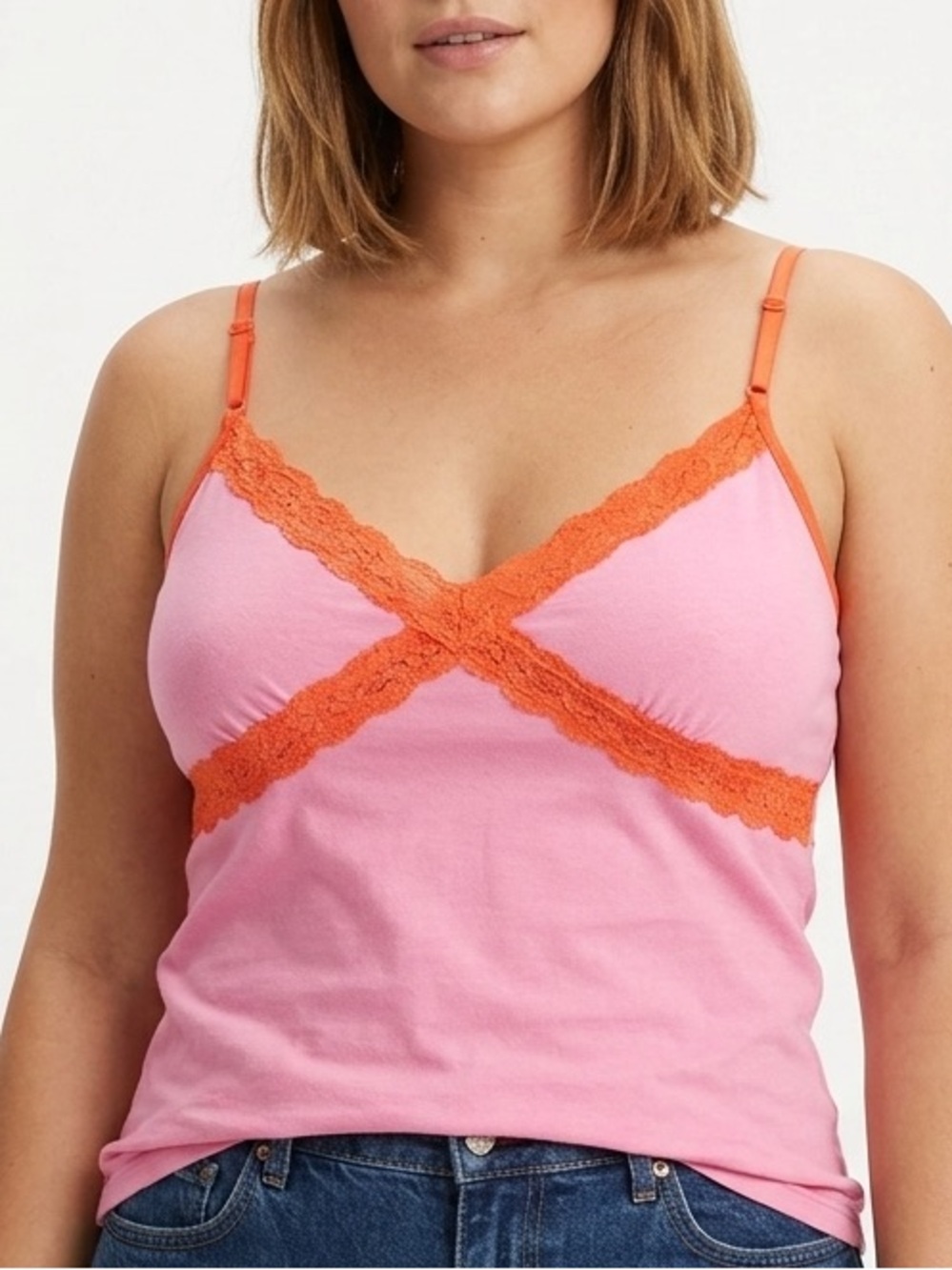 PINK Victoria's Secret Pink Tank Top with Orange Trim Size Medium Y2K